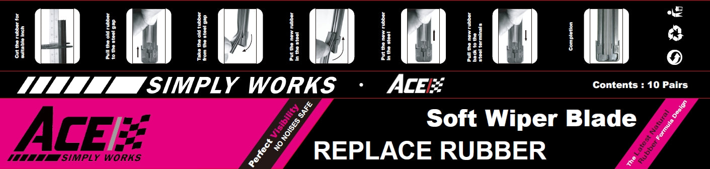 ACEZR RUBBER6MM 10PAIRS ACE WIPER BLADE REFILL 6MM WIDTH 28 710MM SOFT BLADE RUBBER 10Pairs