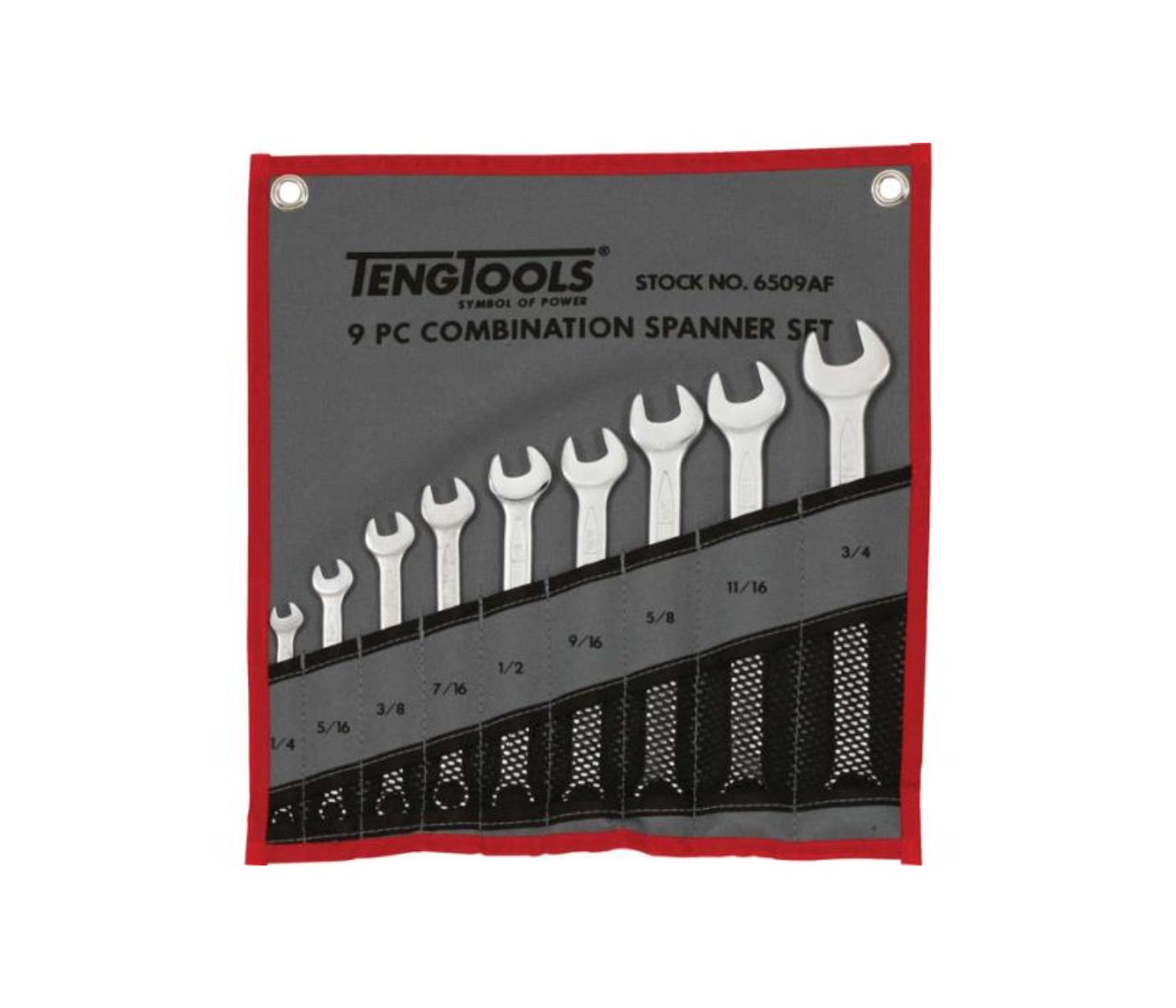 Teng 9pc Combination AF Spanner Set w/Wallet 1/4 - 3/4in