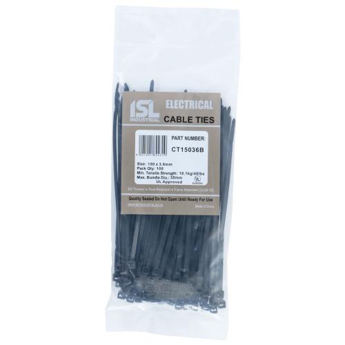 ISL 150 x 3.6mm UV Nylon Cable Tie - Blk. - 100pk