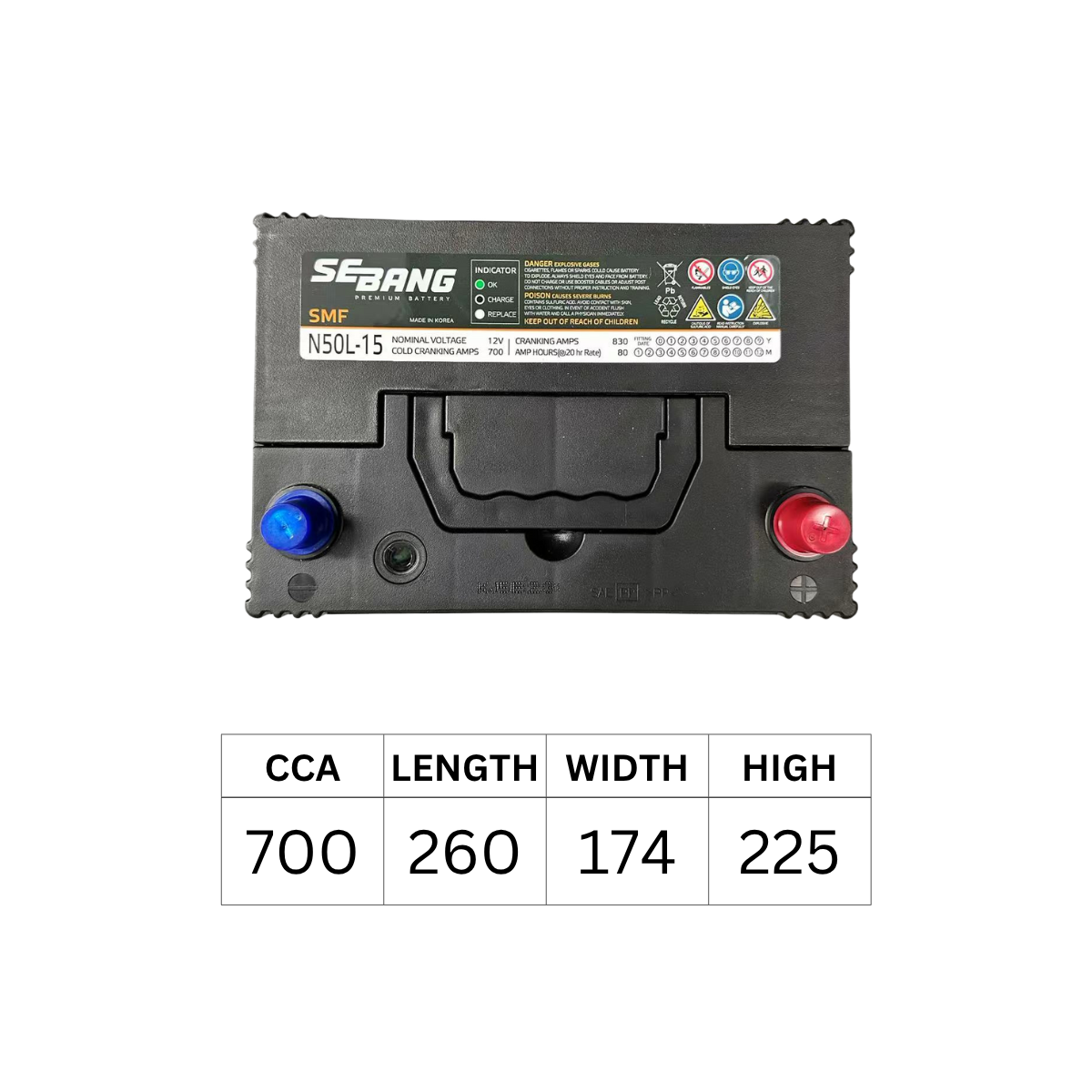 SEBANG N50L NS70L 85D26L 700CCA 260*174*225