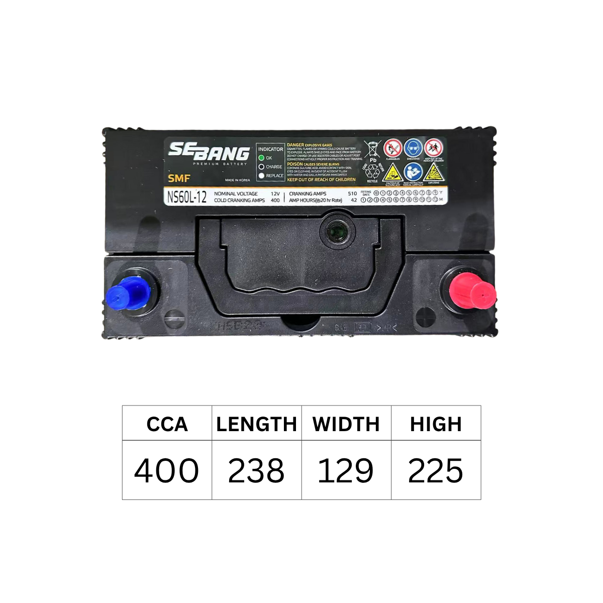SEBANG NS60ZL NS60L 55B24L 400CCA 238*129*225