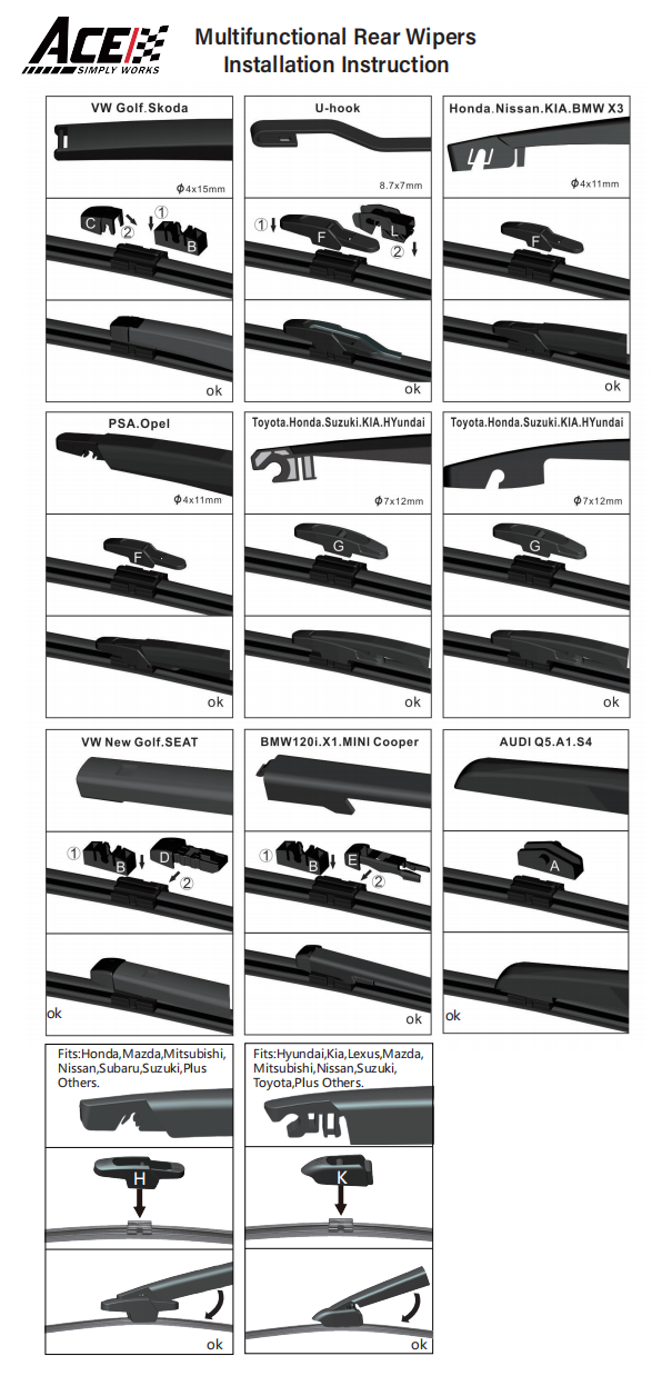 ACE SOFT WIPER BLADE ***REAR*** 16" 400MM