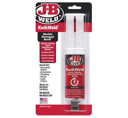 JB WELD KWIKWELD DARK GREY STEEL REINFORCED EPOXY SYRINGE 25ML