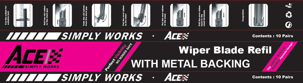 ACENR-8MM-7PAIRS ACE WIPER BLADE REFILL 8MM WIDTH 28 710MM WITH METAL BACKING 7 Pairs