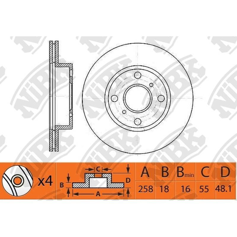 NIBK Rotor RN1483V 258mm x 18min