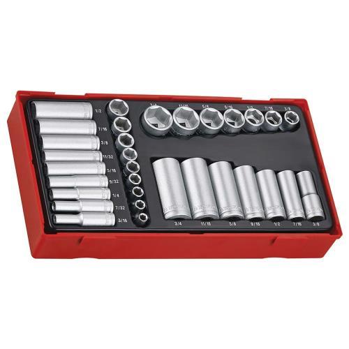 Teng 32pc 1/4 & 3/8in Dr. Reg/Deep AF Skt Set - TC-Tray