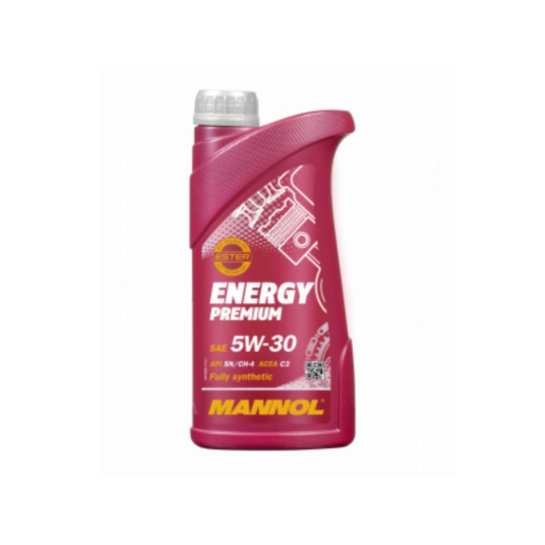 Mannol Energy Premium 5W-30 oil bottle on a white background