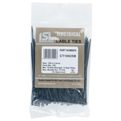 ISL 100 x 2.5mm UV Nylon Cable Tie - Blk. - 100pk