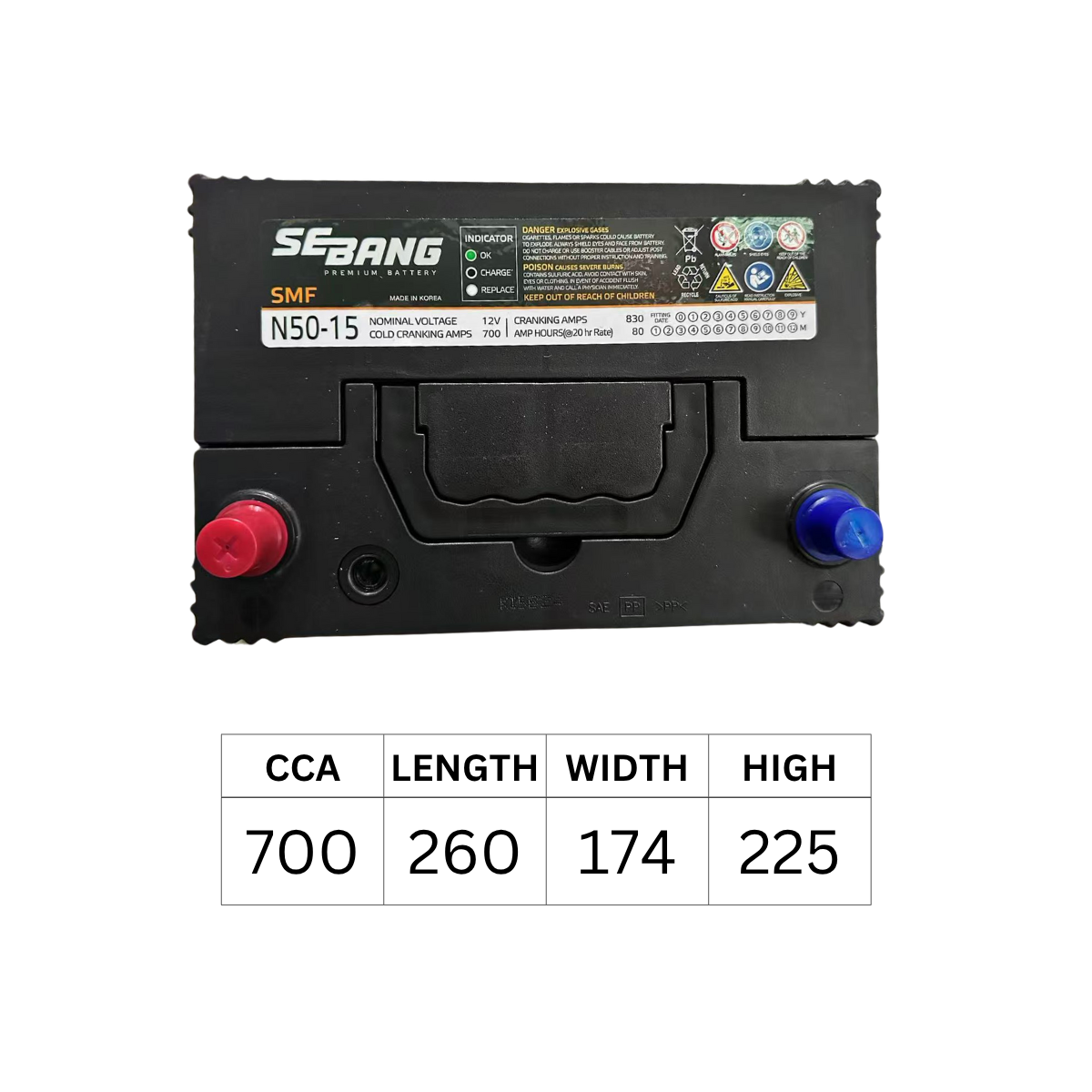 SEBANG N50 NS70 85D26R 700CCA 260*174*225