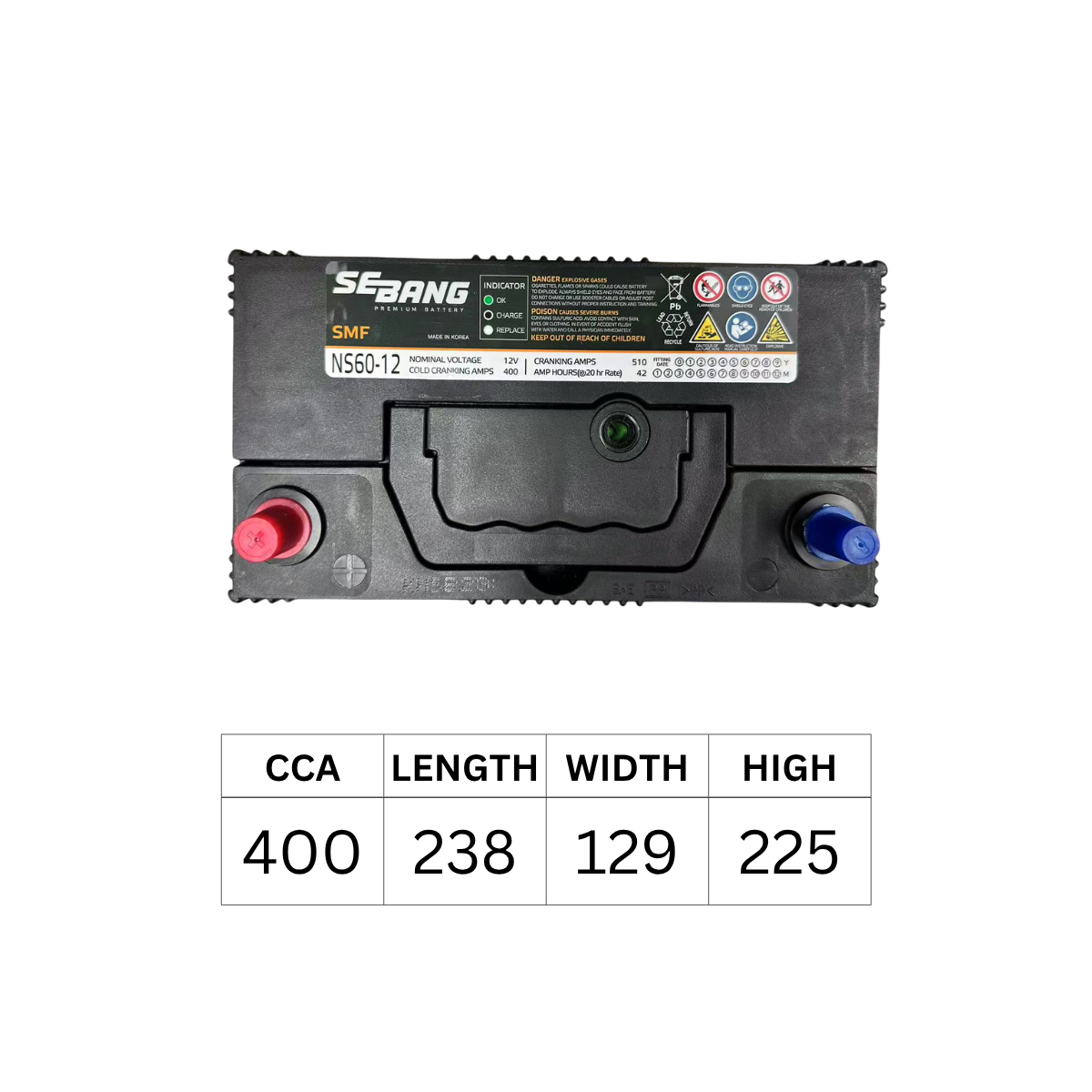 SEBANG NS60Z NS60 55B24R 400CCA 238*129*225