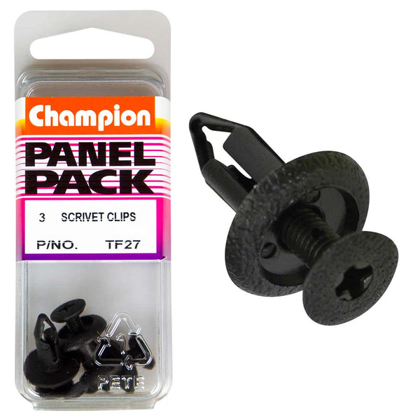 Champion Scrivet Clip Black 18.5mm HD x 11.8mm -3pk